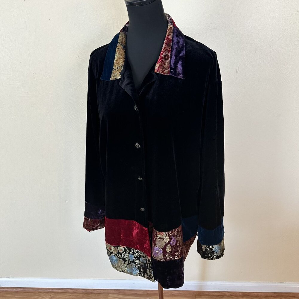 Vintage Velvet Patchwork Button Up Jacket Tunic A… - image 7